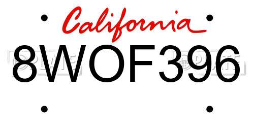 8WOF396 California License Plate
