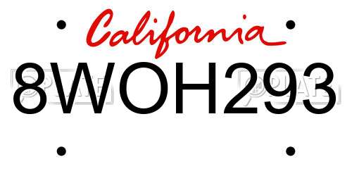 8WOH293 California License Plate