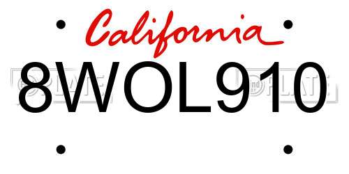 8WOL910 California License Plate