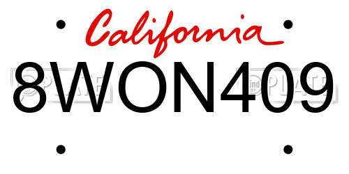8WON409 California License Plate
