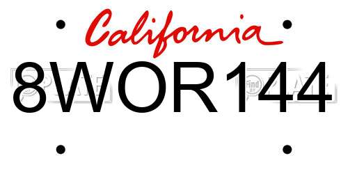 8WOR144 California License Plate