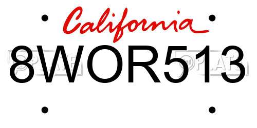 8WOR513 California License Plate