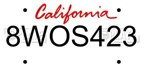 8WOS423 California License Plate