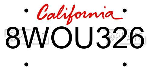 8WOU326 California License Plate