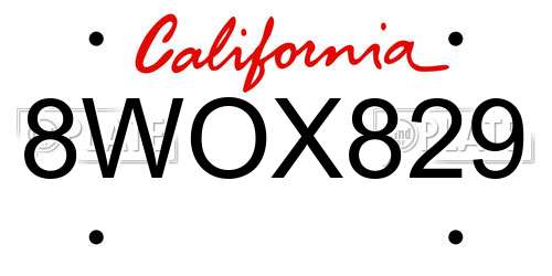 8WOX829 California License Plate