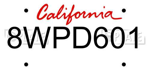 8WPD601 California License Plate