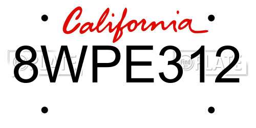 8WPE312 California License Plate