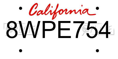 8WPE754 California License Plate