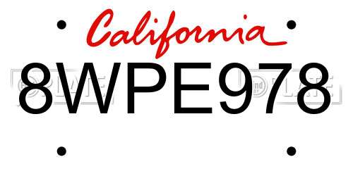 8WPE978 California License Plate