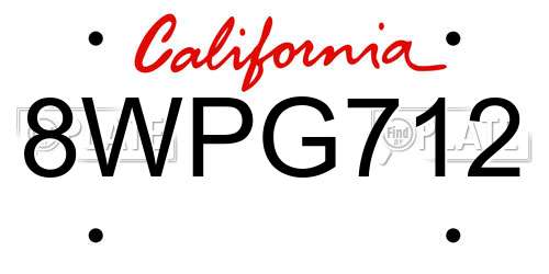 8WPG712 California License Plate