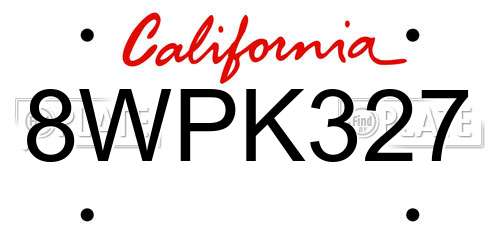 8WPK327 California License Plate