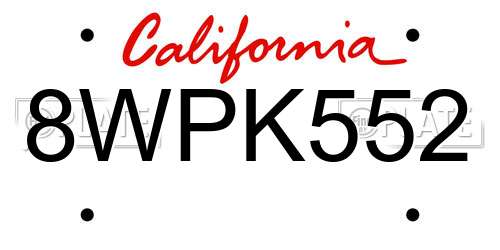 8WPK552 California License Plate