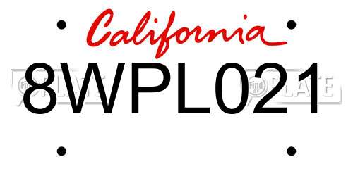 8WPL021 California License Plate
