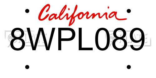 8WPL089 California License Plate
