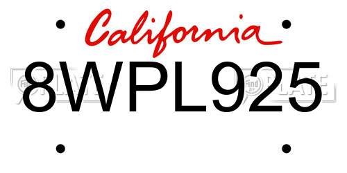 8WPL925 California License Plate