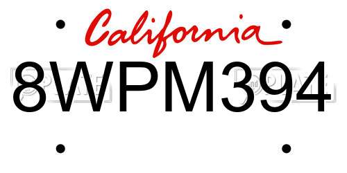 8WPM394 California License Plate