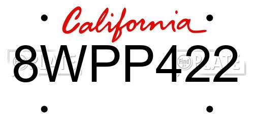 8WPP422 California License Plate
