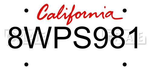 8WPS981 California License Plate