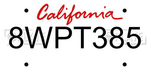 8WPT385 California License Plate