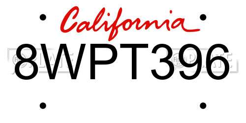8WPT396 California License Plate