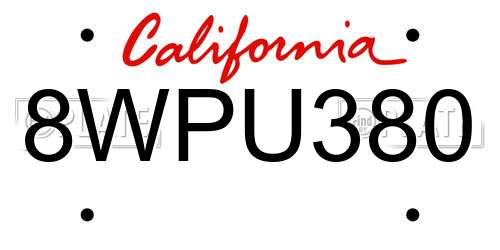 8WPU380 California License Plate