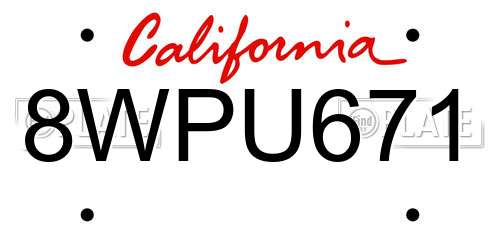 8WPU671 California License Plate