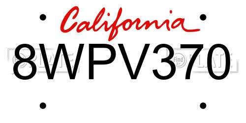 8WPV370 California License Plate