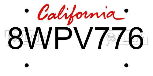 8WPV776 California License Plate