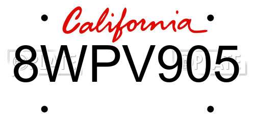 8WPV905 California License Plate