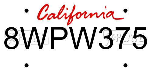 8WPW375 California License Plate