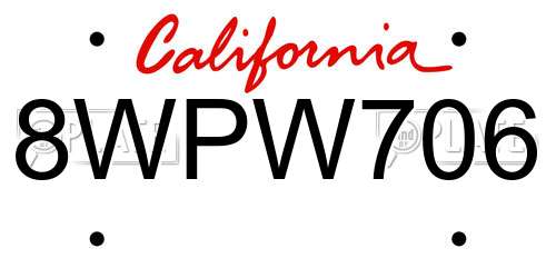 8WPW706 California License Plate
