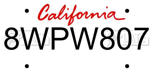 8WPW807 California License Plate