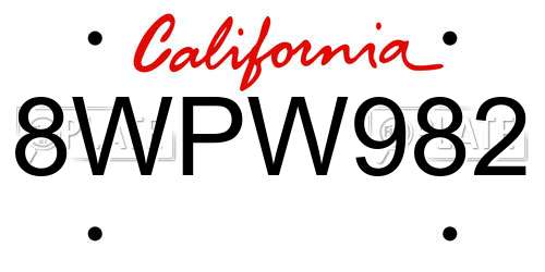 8WPW982 California License Plate