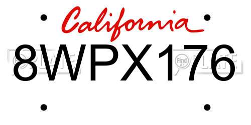 8WPX176 California License Plate