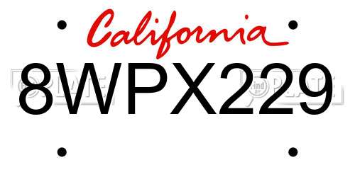 8WPX229 California License Plate