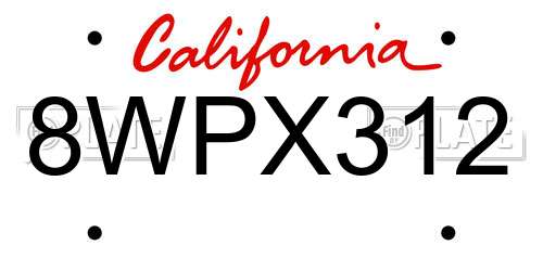 8WPX312 California License Plate