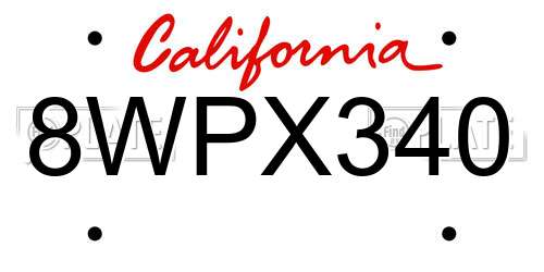 8WPX340 California License Plate