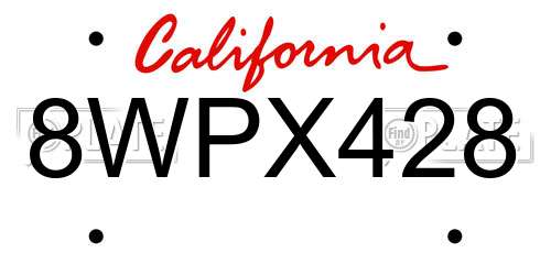 8WPX428 California License Plate