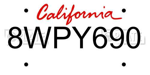 8WPY690 California License Plate