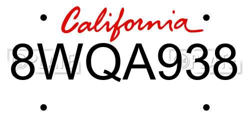 8WQA938 California License Plate