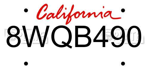 8WQB490 California License Plate