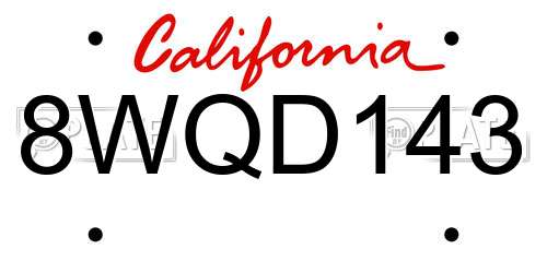 8WQD143 California License Plate