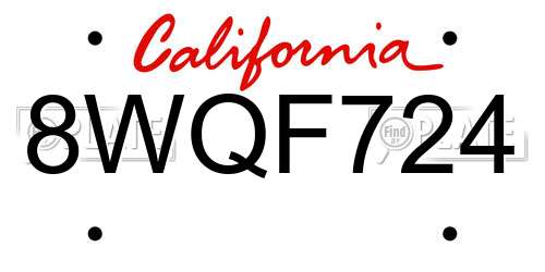 8WQF724 California License Plate