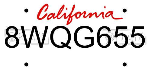 8WQG655 California License Plate
