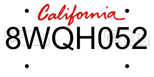 8WQH052 California License Plate