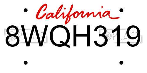 8WQH319 California License Plate