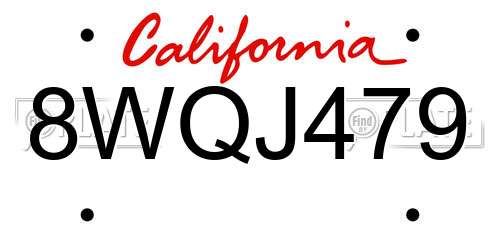 8WQJ479 California License Plate