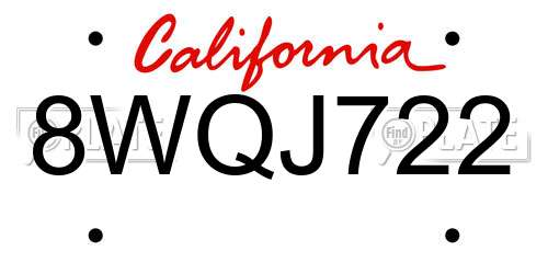 8WQJ722 California License Plate