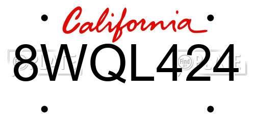 8WQL424 California License Plate