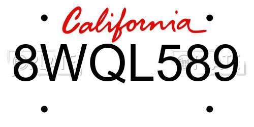 8WQL589 California License Plate
